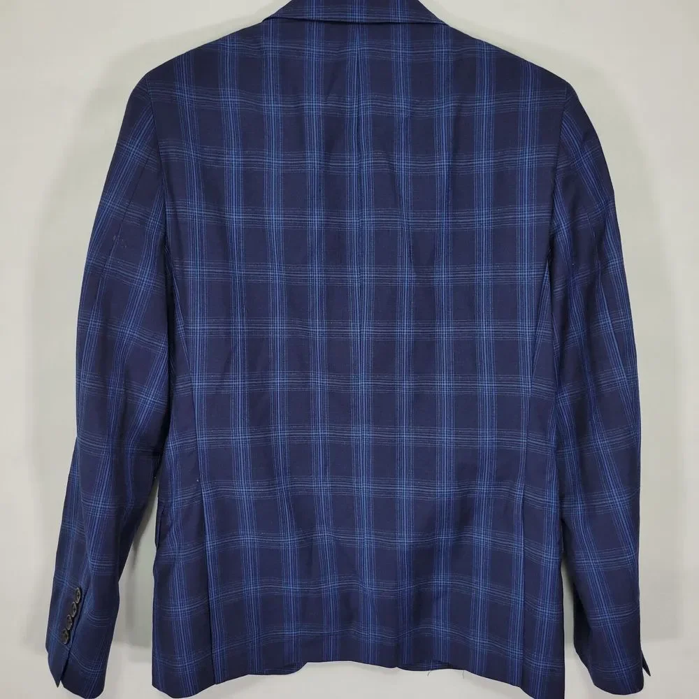 Psycho‎ Bunny Men's Sport Coat Blazer Two Button Navy Blue Plaid Wool Size 36S